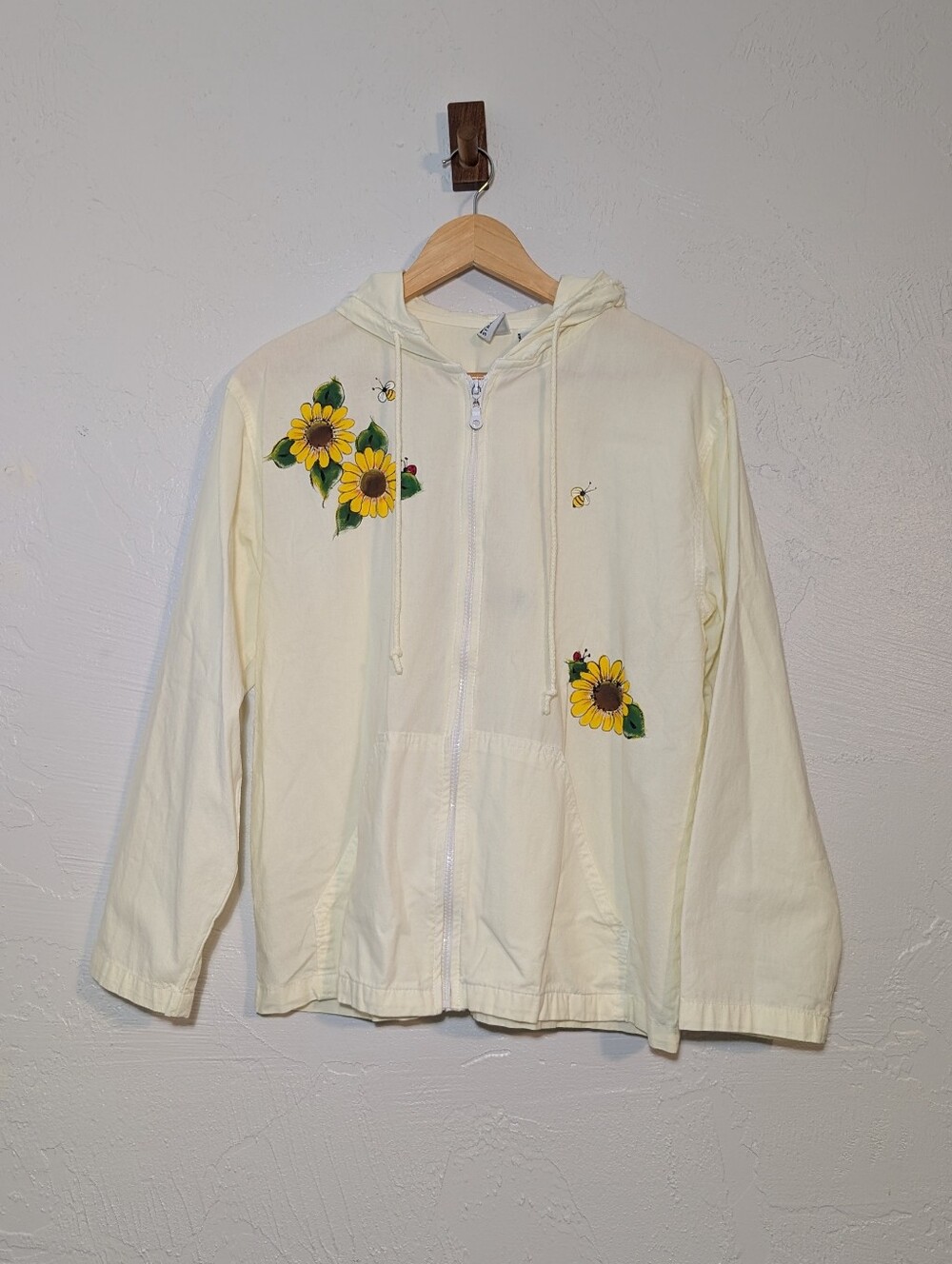 Sunflower Painted Zip Up Lightweight Cotton Sweatshirt Boho Hippie Cottagecore